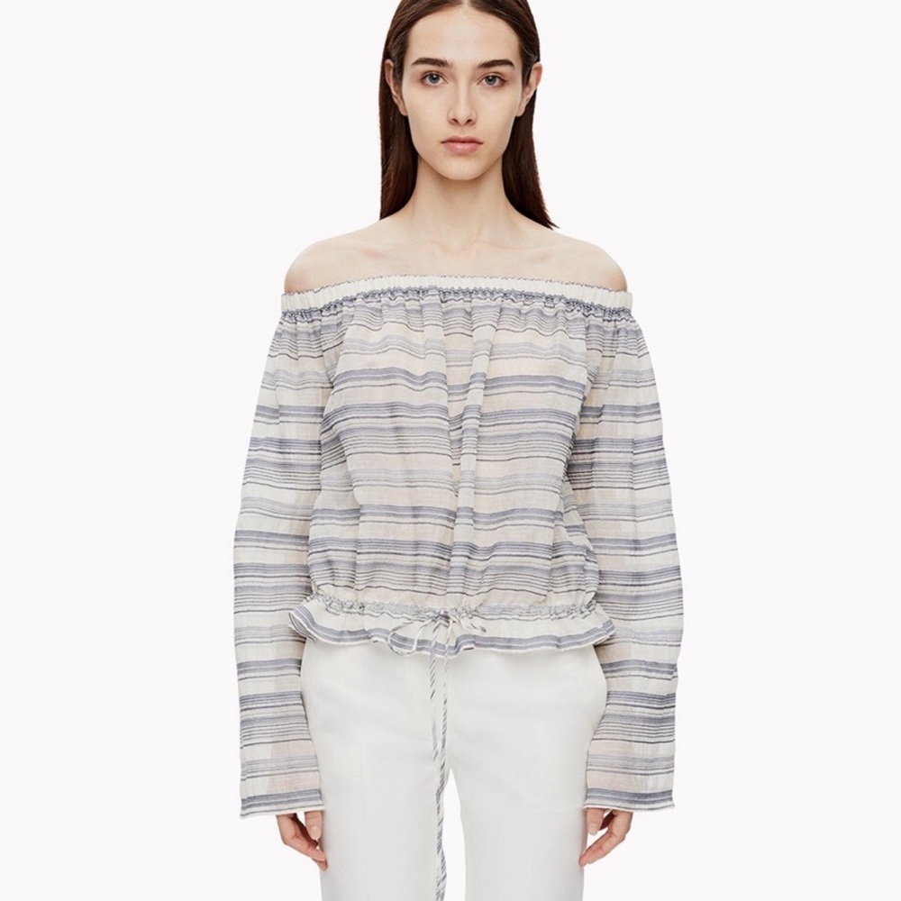 Theory Odettah Vall Striped Off The Shoulder Top Size P (XS)